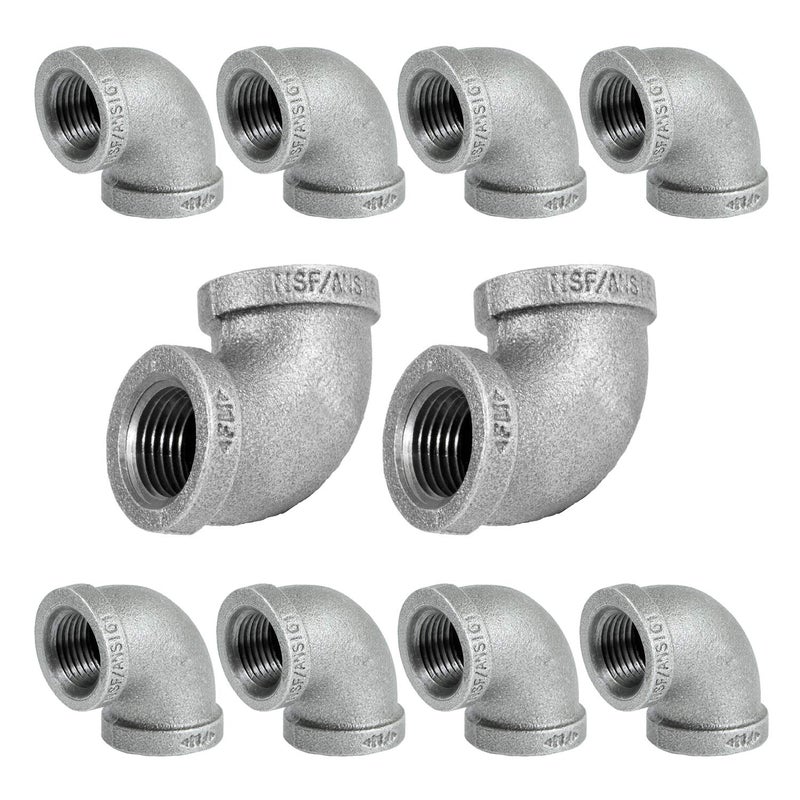 SUPPLYGIANT Supply Giant GMNL0012-10, 1/2 Inch 90 Degree Elbow, Malleable Iron Threaded Pipe Fitting, Galvanized (Pack Of 10) - Image 1